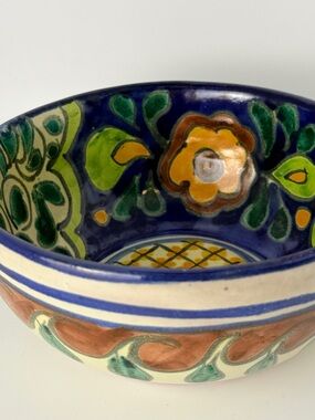 Hand-Painted Floral Motif Vivid Multi Colored Talavera Bowl